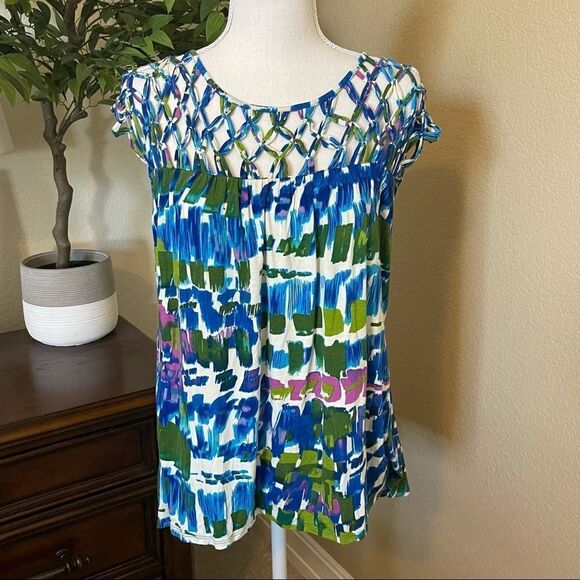 (BOGO FREE) Anthropologie PLENTY TRACY REESE SAILOR KNOT BLUE TOP SHIRT SMALL - Picture 2 of 3